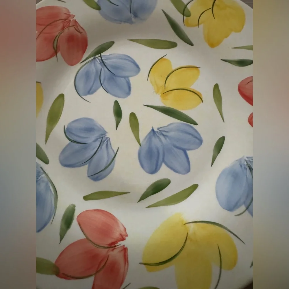 Crate & Barrel Large Floral Ceramic Chop/Serving Plate, Spring Flowers